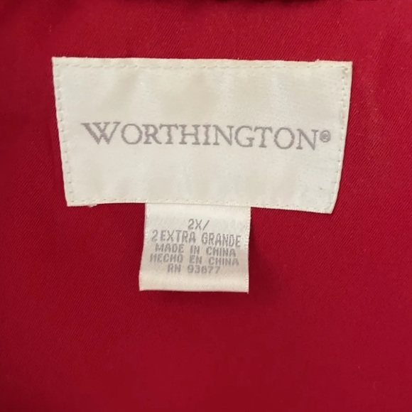 Worthington Womens Down Winter Heavy Coat Parka Faux Fur Trim Hood Red Sz 2X - Picture 4 of 16